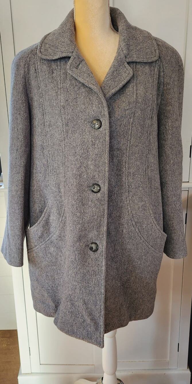 Cabin Creek Women's Gray Button Down Pockets Wool Blend Peacoat Plus 14